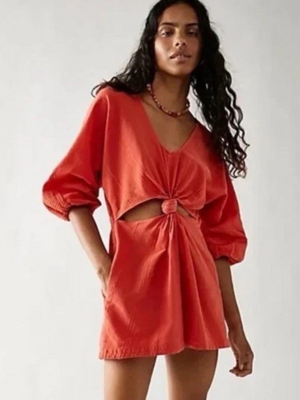 Free People Romper Small Red Coral Cutouts Oversized Festival